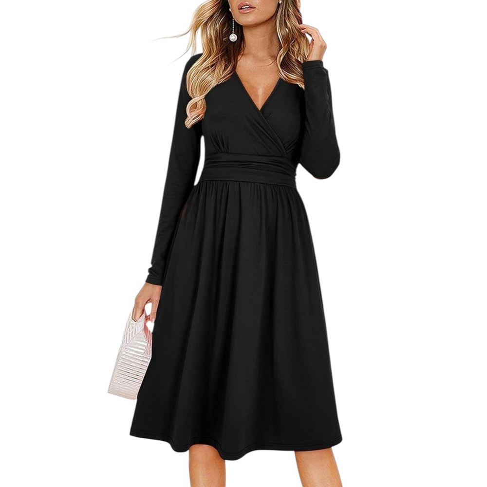 OUGES Size Medium Faux Wrap Dress Midi Long Sleev… - image 1